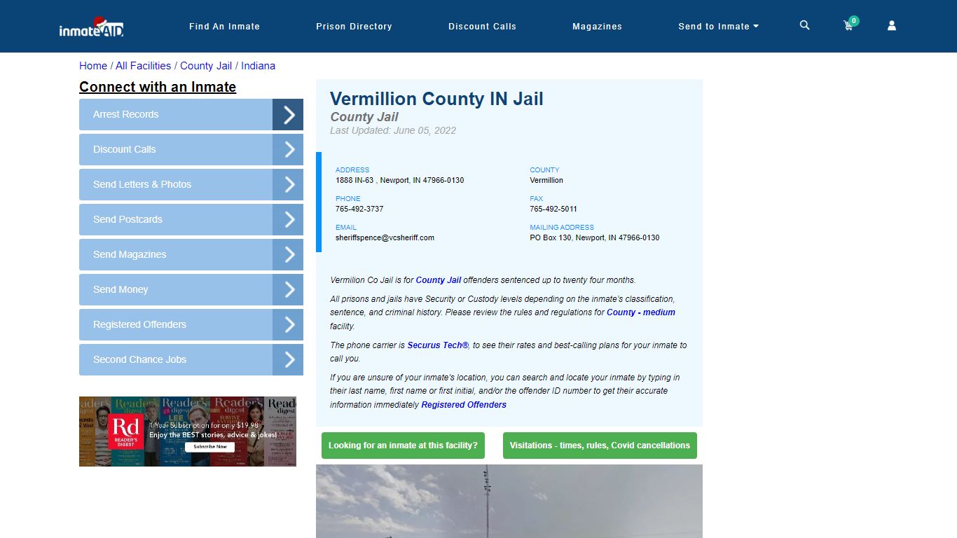 Vermillion County IN Jail - Inmate Locator - Newport, IN