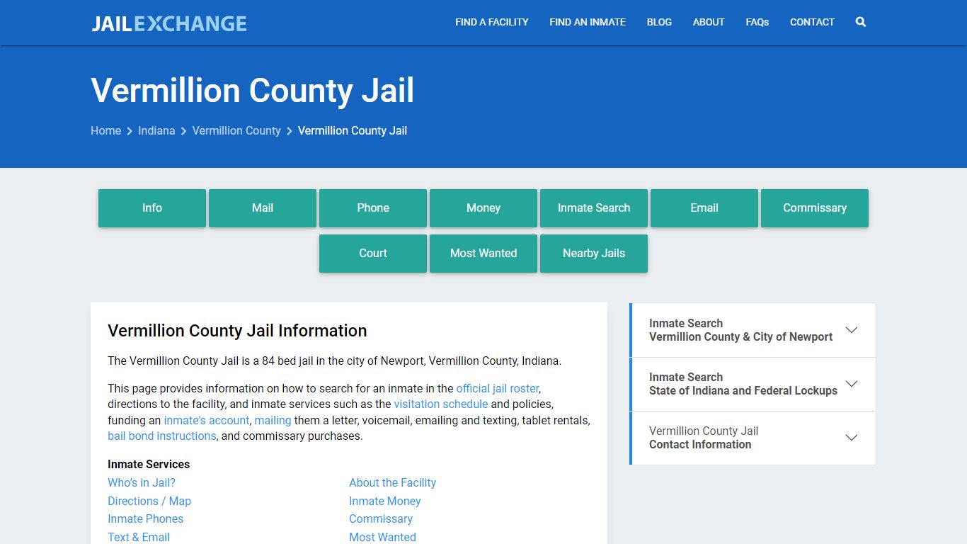 Vermillion County Jail, IN Inmate Search, Information
